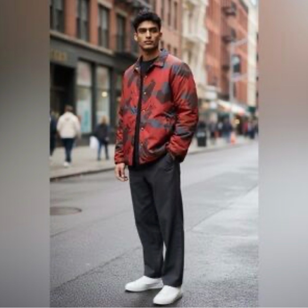 Scotch & Soda Reversible Quilted Shirt Jacket Maroon & Red Camo Size Medium EUC